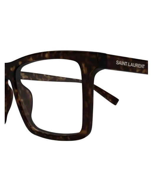 Saint Laurent Black Tortoiseshell-Effect Rectangle-Frame Glasses for men