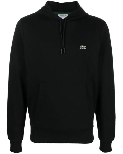 Lacoste メンズ ブラック ロゴパッチ パーカー