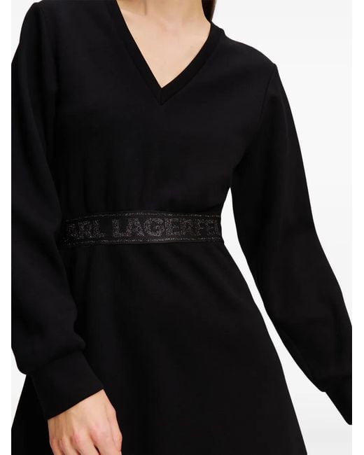 Karl Lagerfeld Black Glitter Logo-Tape Dress