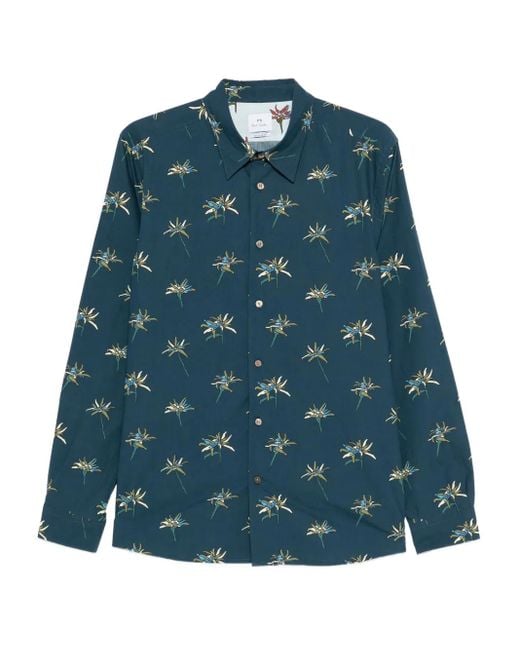 Paul Smith Blue Floral-Print Shirt for men