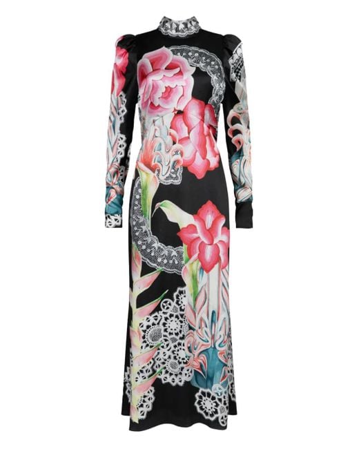 Temperley London White Cici Floral-Lace Print Maxi Dress