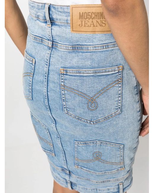 Moschino Blue Fitted Washed-Denim Skirt