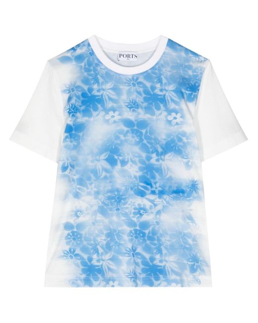 Ports 1961 Blue Floral-print Cotton T-shirt