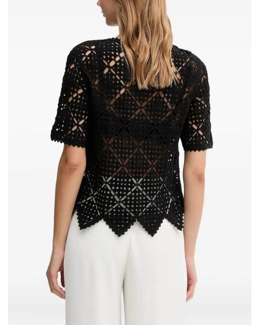 DKNY Black Open-Work Crochet Top