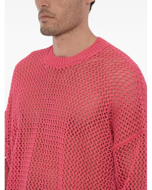 Ramael Pink Openwork Crew-Neck Sweater for men