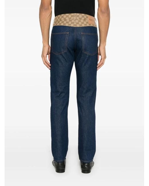 Gucci Blue Gg Canvas Mid-Rise Tapered Jeans for men