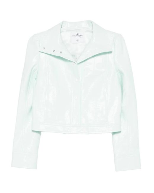 Courreges White Cropped Jacket With Glossy Patent Finish And Structured Collar