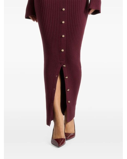 Manière De Voir Red Assia Long-Sleeve Belted Knitted Wine Maxi Dress With Belt