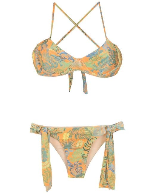 Amir Slama Metallic Bikini À Imprimé Végétal