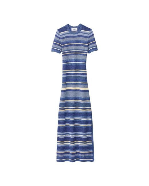 Ba&sh Blue Tonnie Striped Pointelle-Knit Dress