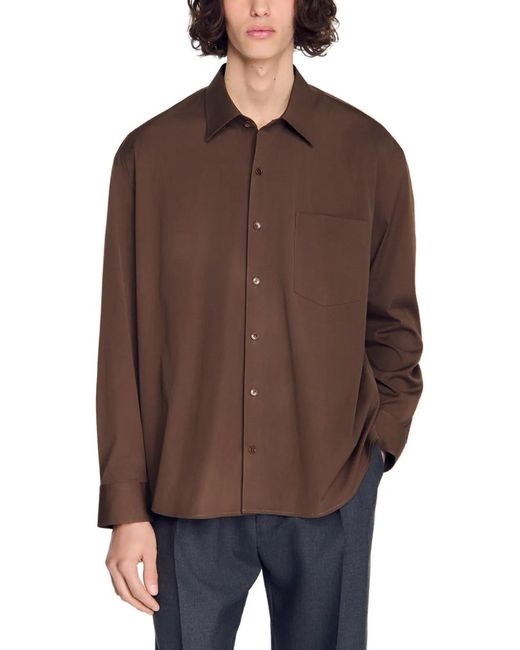 Sandro Brown Chest-Pocket Shirt for men