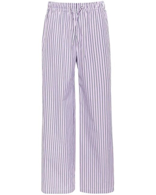 Palm Angels Purple Logo-Tag Striped Straight Trousers