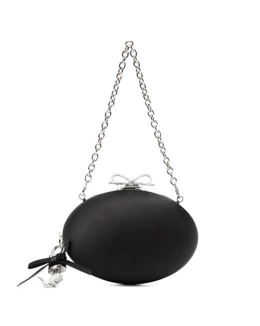 Self-Portrait Black Bow-Clasp Chain-Strap Clutch Bag