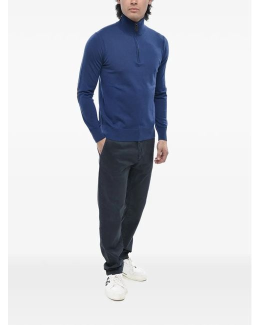 Paolo Pecora Blue Half-Zip Elbow-Patch Sweater for men