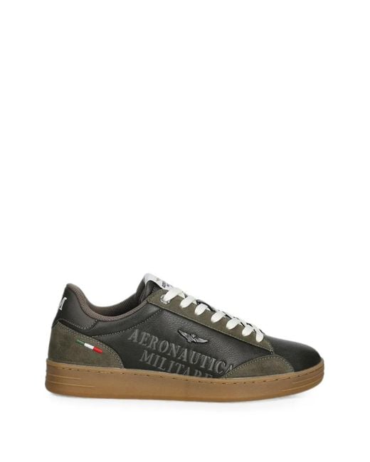 Aeronautica Militare Green Logo-Lettering Lace-Up Low-Top Sneakers for men