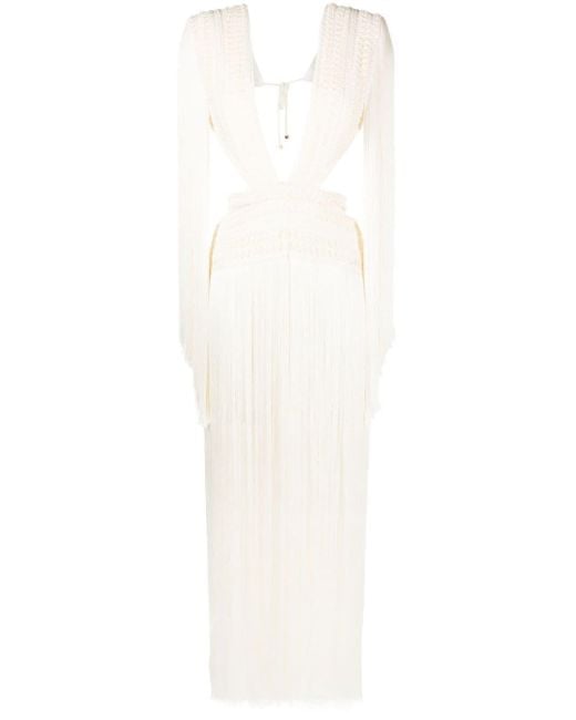 PATBO White Fringe-detailing Cut-out Dress