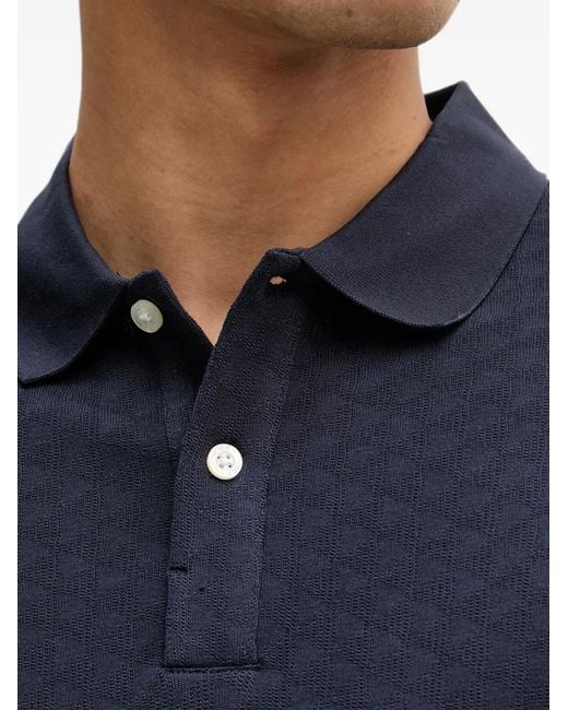Guess Blue Geometric-Pattern Short-Sleeve Polo Shirt for men