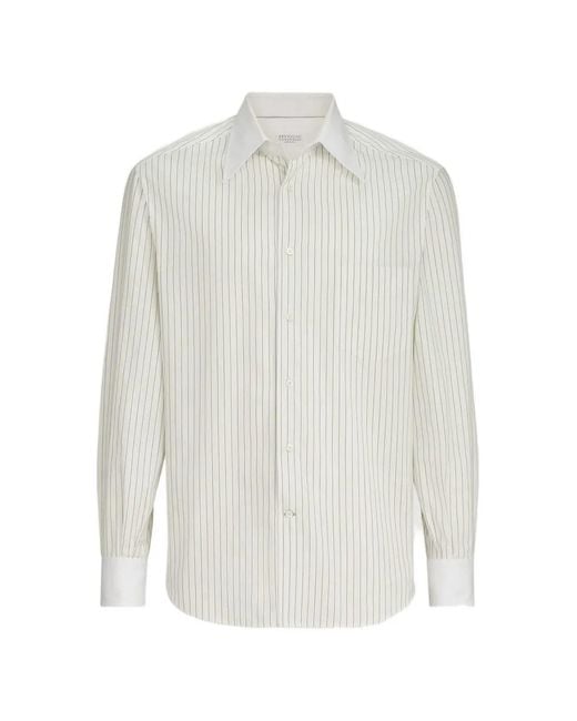 Brunello Cucinelli White Striped Shirt for men