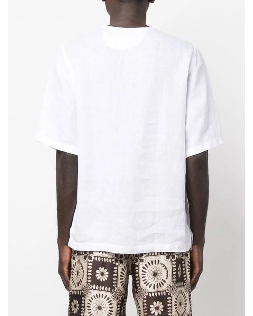 Costumein White Short-Sleeve Linen T-Shirt for men