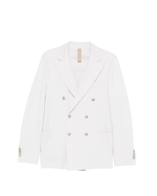 Eleventy White Double-Breasted Pinstripe Jacket for men