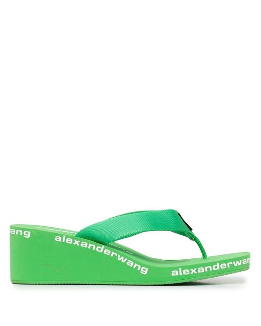 Alexander Wang Logo-print Flip Flops in Green | Lyst