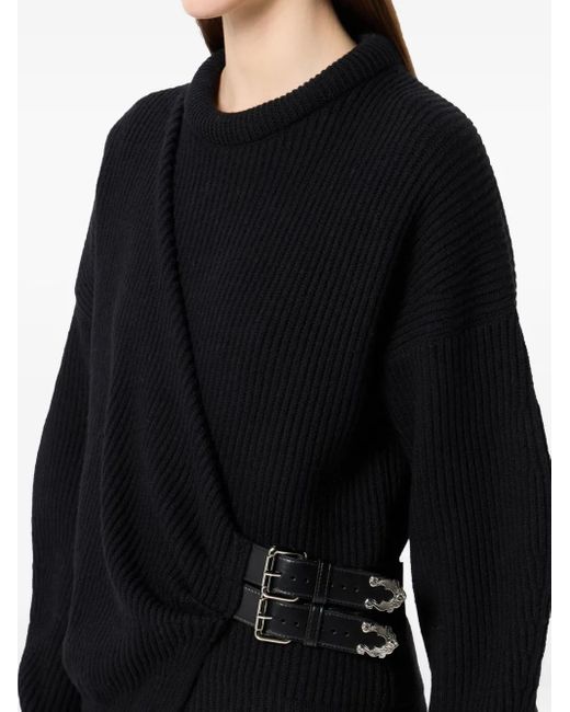 Blumarine Black Gerippter Pullover mit Schnallenverschluss