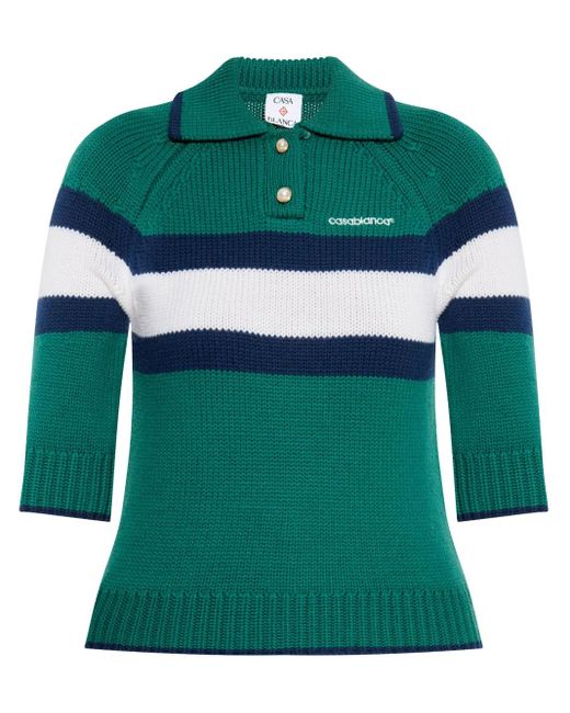 Casablanca Green Colour-Block Polo Top