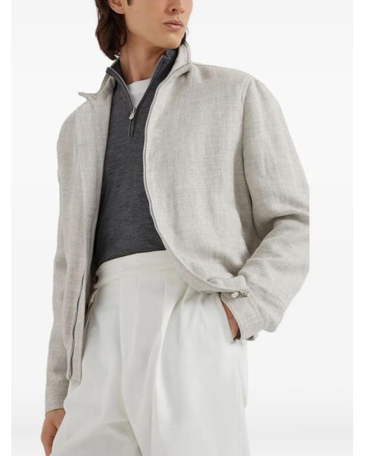 Brunello Cucinelli Gray Zip-Front Knit Jumper for men