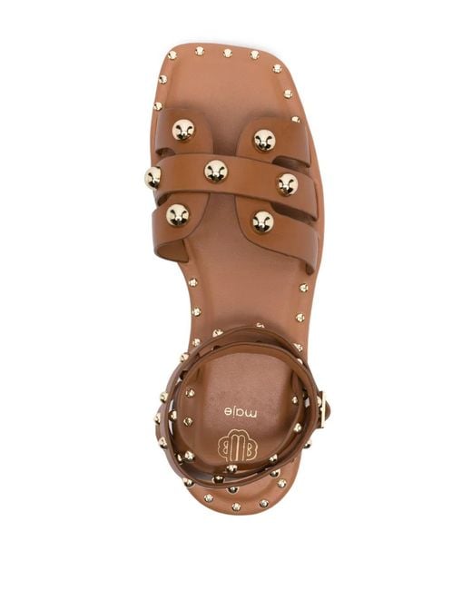 Maje Brown Stud-Embellished Flat Sandals