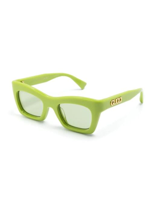 Gucci Green Rectangle-Frame Sunglasses