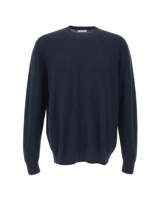 Diktat Blue Diamond-Knit Crew-Neck Sweater for men