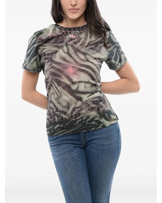 DIESEL Gray Tie-Dye Logo-Print T-Shirt