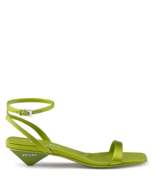 Prada Green Logo-Lettering Satin Sandals