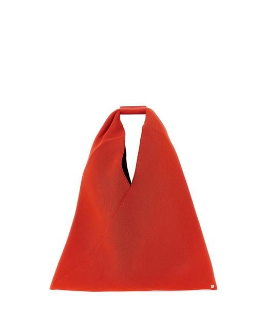 MM6 by Maison Margiela Red Japanese Pleated Origami Triangle Tote Bag