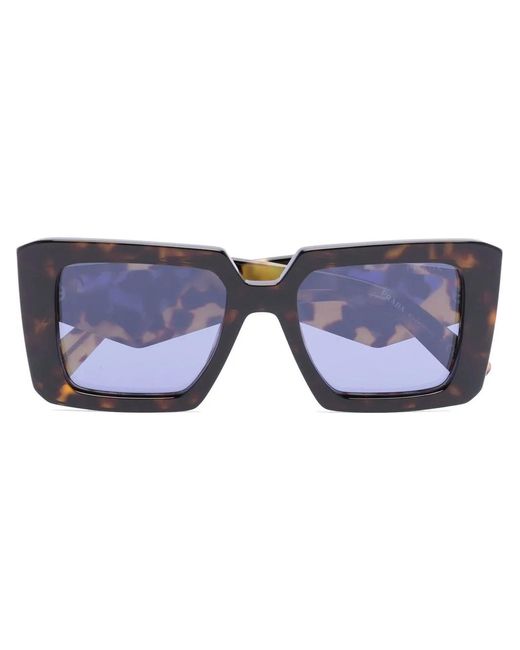 Prada Blue Tortoiseshell-Effect Rectangle-Frame Sunglasses