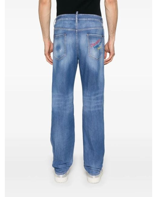 DSquared² Blue Logo-Embroidered Jeans for men