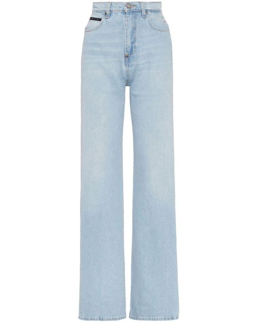 Philipp Plein Blue High-rise Wide-leg Jeans