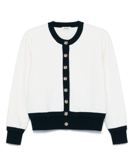 Sandro White Wool Embroidered Logo Cardigan