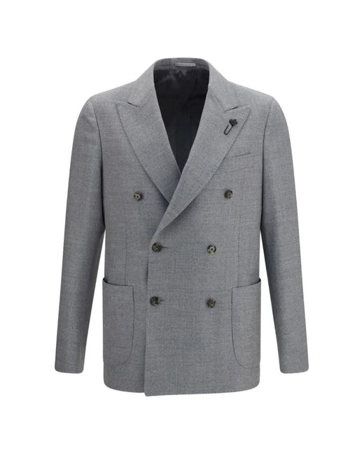 Lardini Gray Double-Breasted Patch-Pockets Blazer for men
