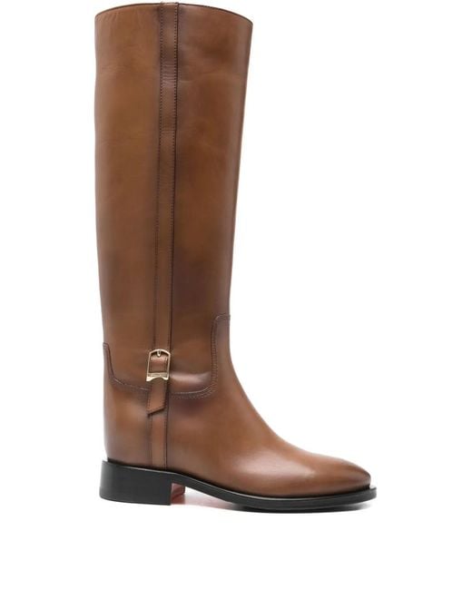 Santoni Brown Buckle-Detail Boots