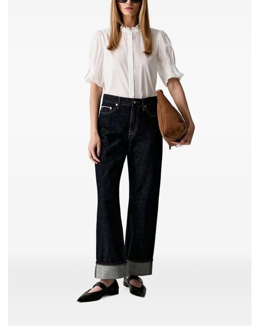 Rag & Bone White Ruffled Puff-Sleeve Blouse