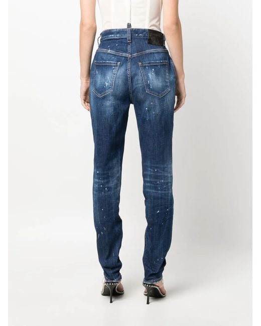 DSquared² Blue Ripped-Detail Tapered Jeans