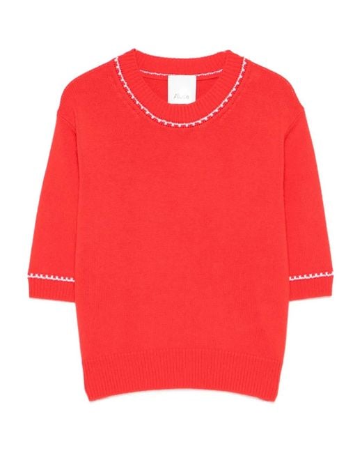 Allude Red Ribbed-Hem T-Shirt