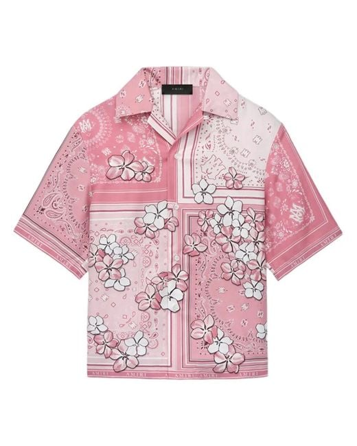 Amiri Pink Bandana Floral Bowling Shirt for men