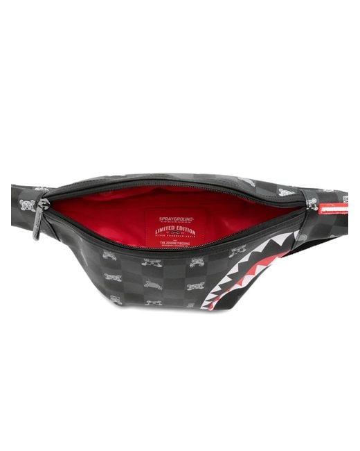 Sprayground Gray Shark Mouth Checkered Belt Bag for men