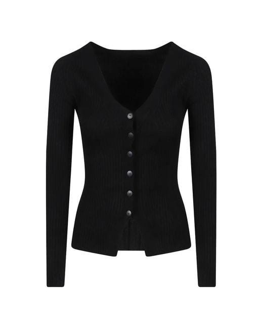 Dondup Black Ribbed-Knit V-Neck Cardigan