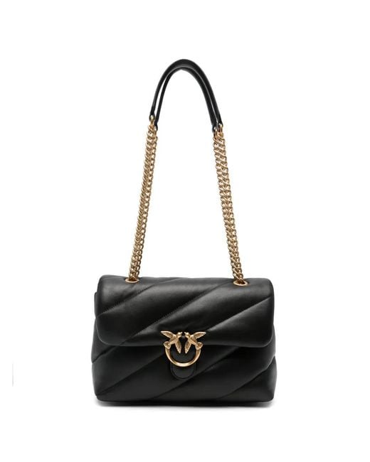 Pinko Black Love Birds Quilted Shoulder Bag