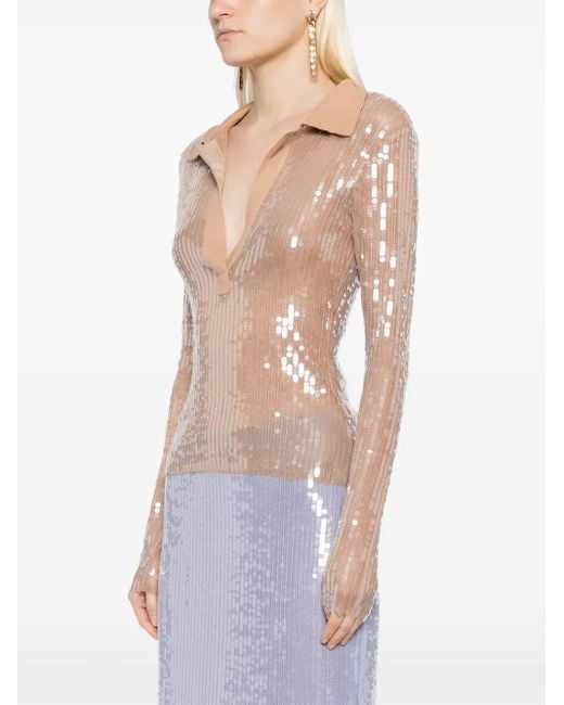 Monse Natural Sequin-Embellished Mesh Top