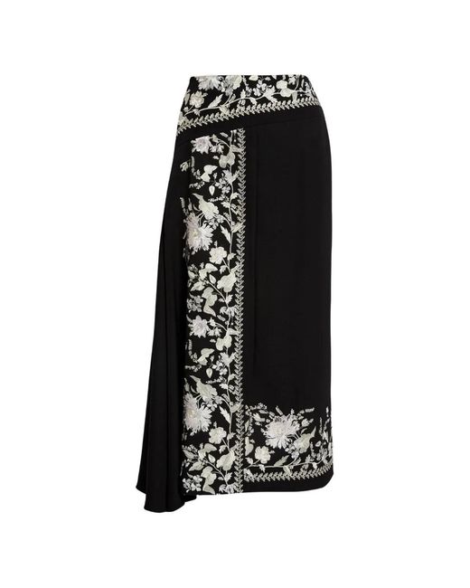 Erdem Black Embroidered-Detail Draped Midi Skirt