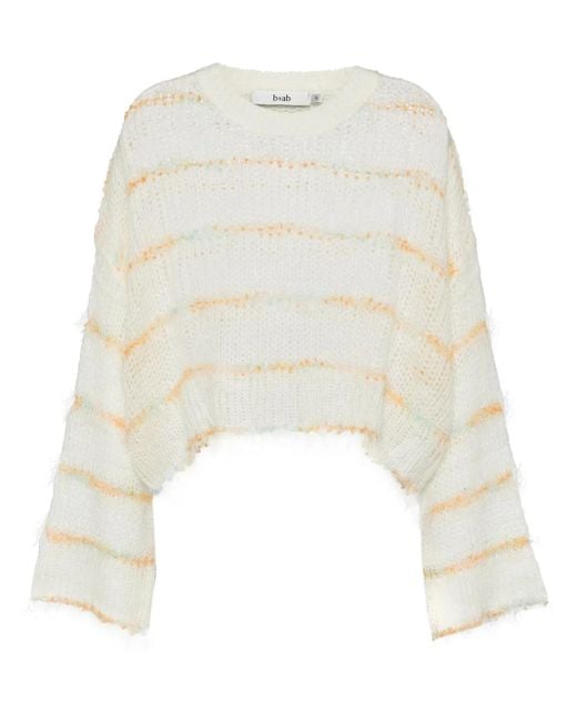 B+ AB White Round-Neck Long-Sleeved Knitted Top